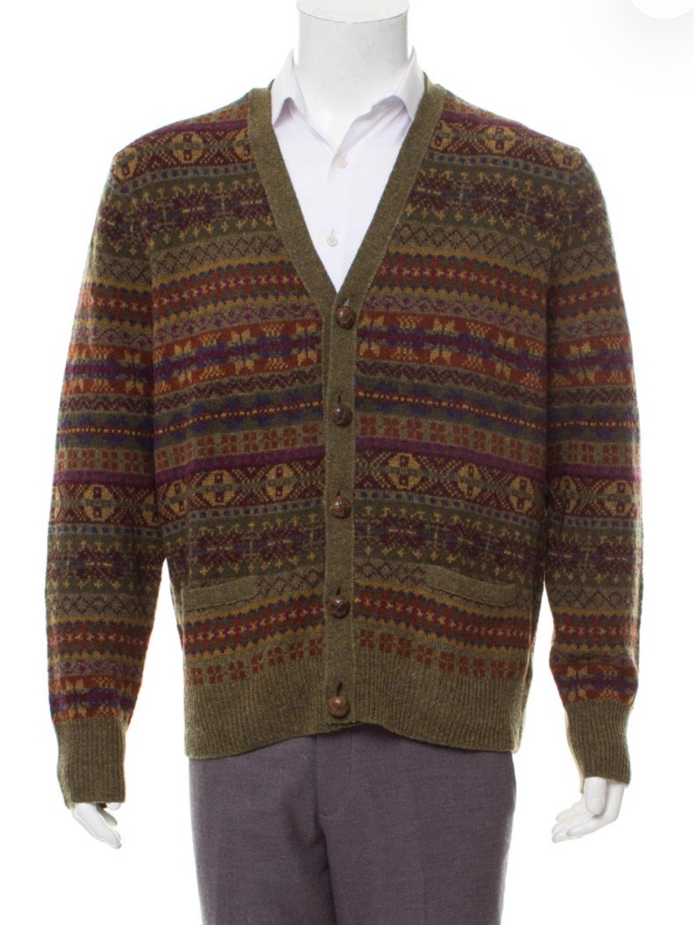 Ralph Lauren Olive Multicolor Fair Isle Cardigan Sweater